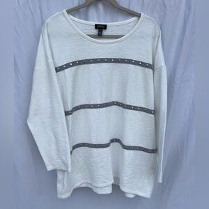 Jones New York 3/4 Sleeve Shirt Blouse Striped Cream White Womens Size 1X NWOT